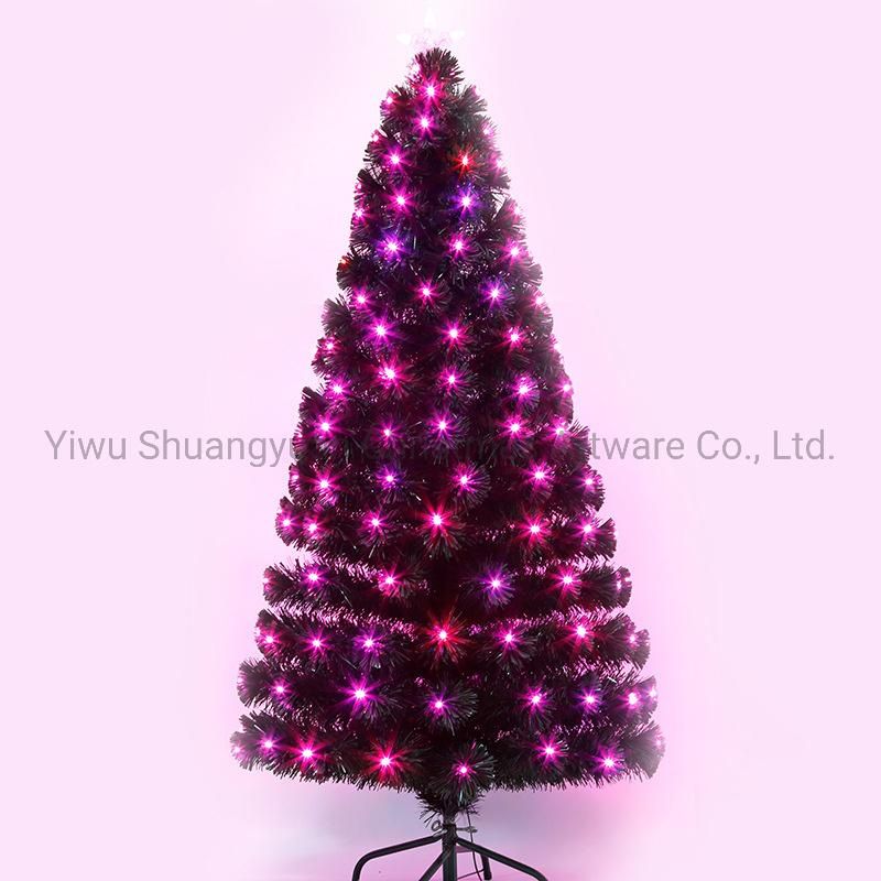 45-300cm Green PVC Fiber Optica Artificial Christmas Tree with LED Flower Leaf Pinecone Snow Red Berry