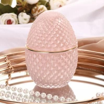 Egg Shaped Pink Embossed Glass Candy Cookies Storage Jars Unique Candle Holder