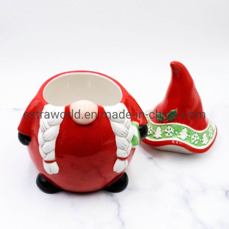 3D Decorative Ceramic Christmas Santa Cookie Jar Sugar Pot