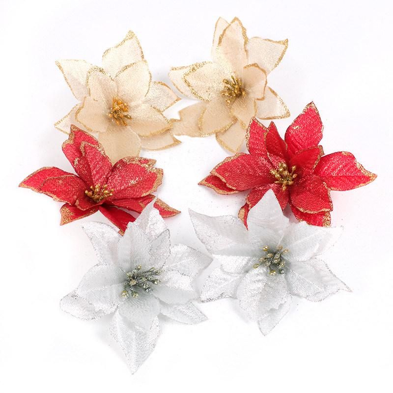 Red Glitter Flower Christmas Tree Ornaments Christmas Home Xmas Decorations