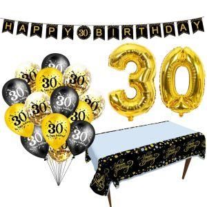 Happy 30 Birthday Decoration Kit 30 Year Old Black Gold Foil Balloon