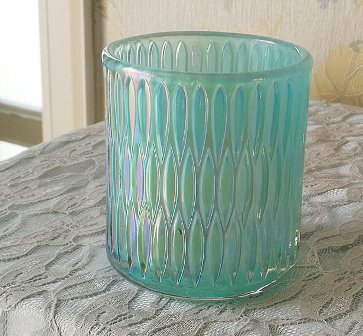 High Class Vintage Cut Colorful Glass Pillar Candle Holders Cups