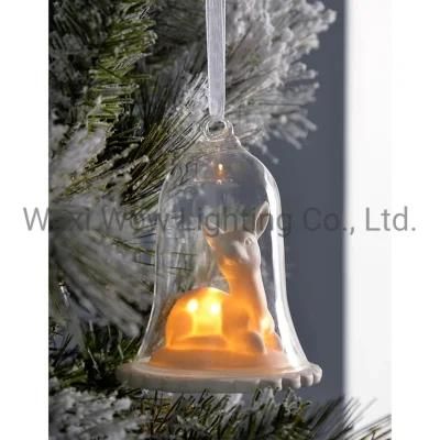 Lantern Christmas Decoration Glass 11 Cm - White -Reindeer - Clear