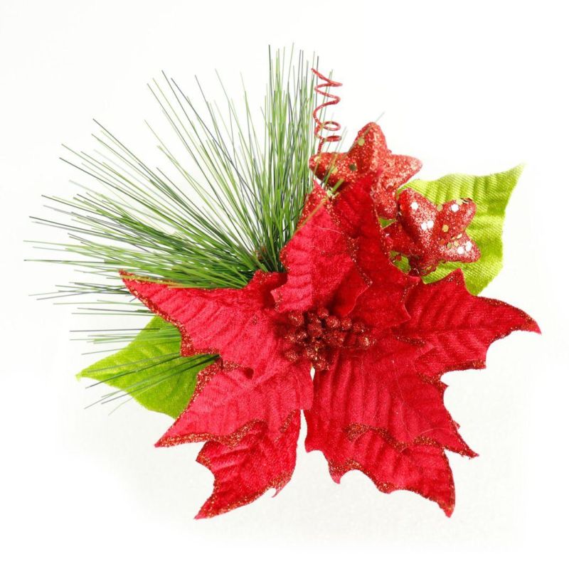 Artificial Flowers Floral Christmas Decorative Pick Poinsettia Flower Pick