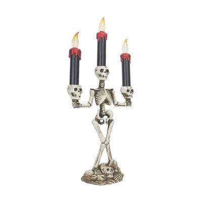 Gmt-10319 Triple LED Halloween Candles Flameless and Skeleton Candle Holder Stand for Skull Halloween Decoration and Haunted House Decor