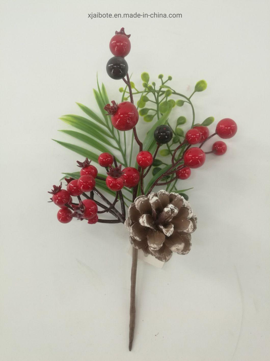 Beautiful Red Bauble PVC Christmas Picks with Foam Christmas Balls and Pine Cones