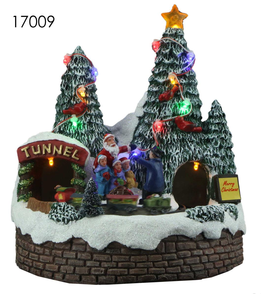 New Arrival Christmas Village House with LED Lights with Running Water Wheel with Snowman Rotation Function with Music