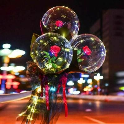 LED Light Transparent Balloon with Rose Flower Bouquet LED Luminous Bobo Balloon