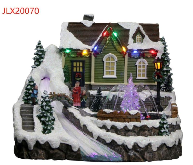 Fiber Optic Animated Lighted Winter Snow Christmas Village Holiday Indoor Decor for Home with Moving Couple and Train