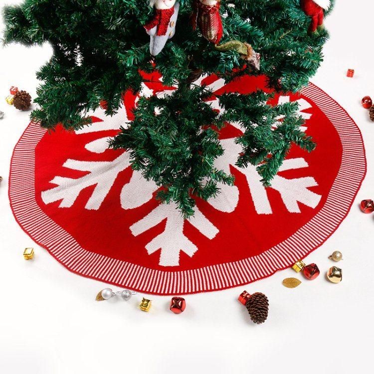 2022 New Christmas Tree Skirt Knitted Snowflake Pattern Christmas Ornament 120cm Red and Grey Christmas Tree Skirt
