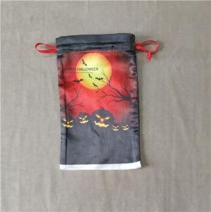 Red Color Halloween Yellow Moon and Pumkin Printing Polyester Satin Gift Bag