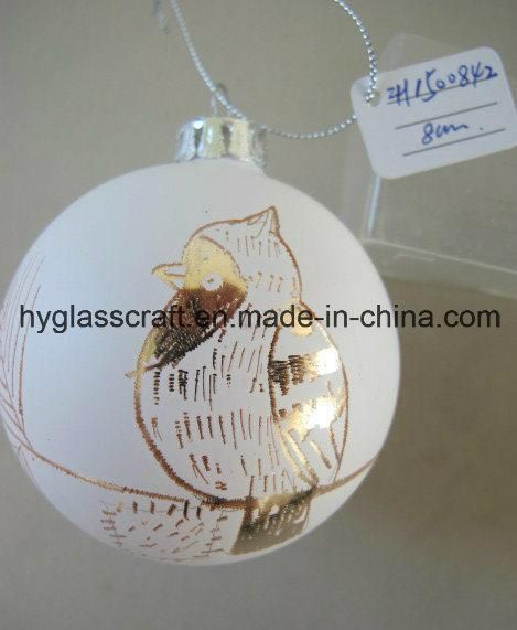 White Christmas Glass Ornaments with Bird Pattern