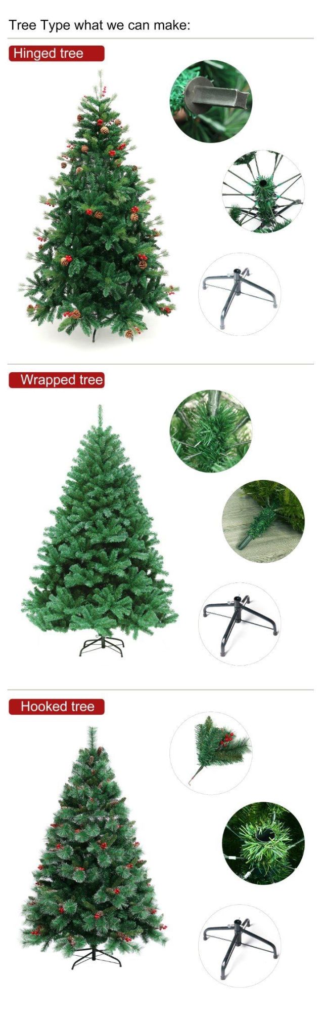 Wholesale Christmas LED Lighting PVC+PE Mixed Pre-Lit Green Artificial Christmas Tree