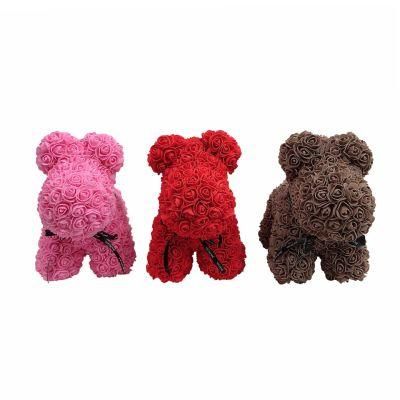 Wholesale Multi-Color 40cm PE Dog with Gift Box Plush Toy Valentine Gift Artificial Roses Soap Flowers Dog