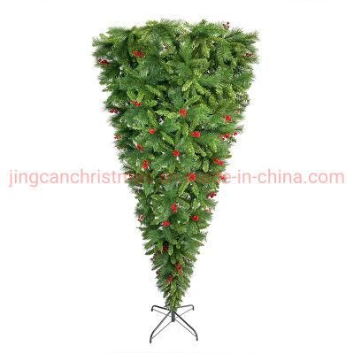 2022 Upsidedown Pine Needle Mixed PVC Christmas Tree with Red Berries