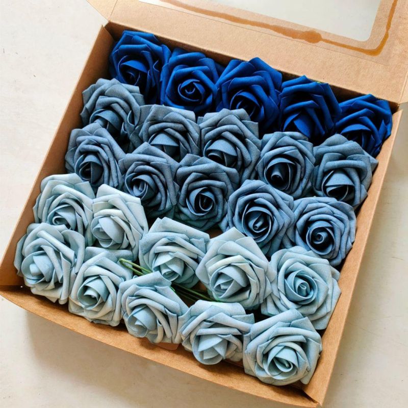 Artificial Tiffiany Blue Flowers Shades Fake Roses Geesoft 50 PCS W/Stem Rose Heads Crafts Bouquets for DIY Wedding Bouquets Baby