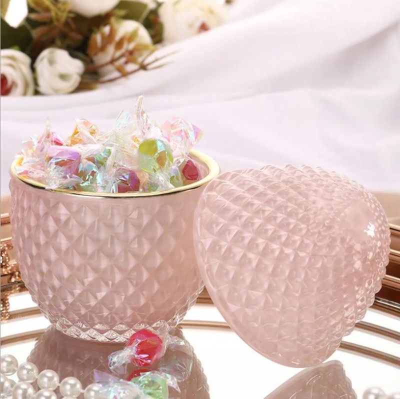 Egg Shaped Pink Embossed Glass Candy Cookies Storage Jars Unique Candle Holder