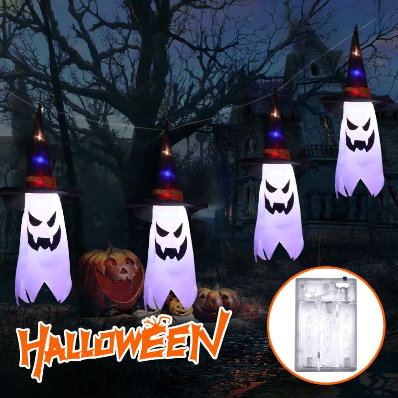 Halloween LED Lights Wizard Hat Hanging Lights Ghost Face Ghost Lights String Ghost Festival Horror Atmosphere Room Decoration Lights