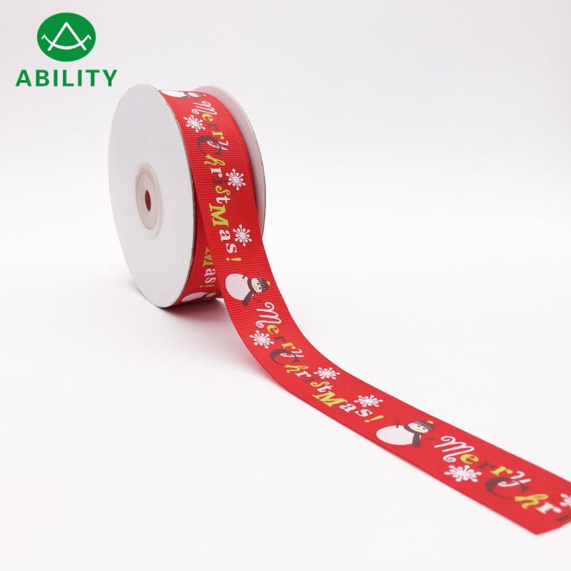 Hot Selling Polyester Snowman Printed Chiristmas Grosgrain Ribbon