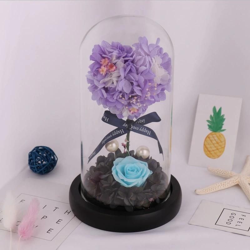 Beautifu Lchristmas Gifts Multiple Colours Preserved Everlasting Real Rose Flower in Glass Dome with Best Wishes