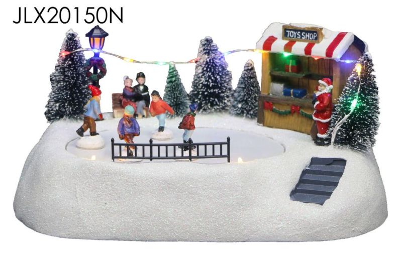 Christmas Decoration Suppliers Santa Train Station with LED Lights and Train Santa Claus Rotation Function