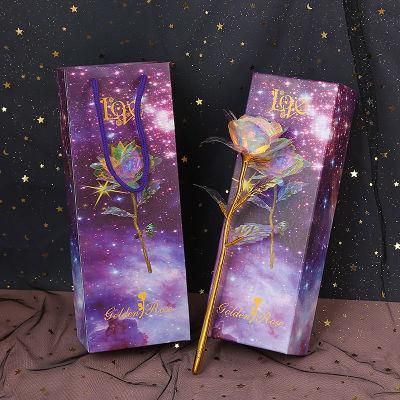 2021 New Coming Rosa Eterna LED Rose Wedding Decoration Hediyelik Artificial Flower Valentines Gift Set 24K Golden Galaxy Rose
