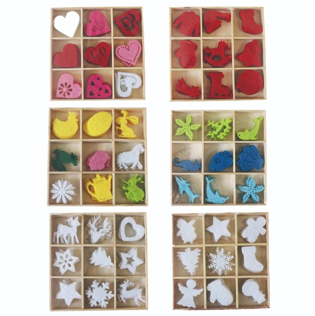 23468-23474 36PCS Colorful Designs Wooden Box Wool Felt Craft Decoration Shapes with Animal Loving Heart