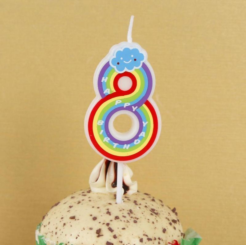 Happy Birthday Cake Cupcake Topper Candle Cartoon Rainbow Number Candles