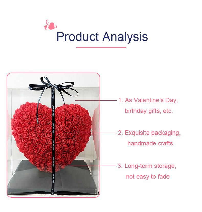 Popular Hot Selling 30cm Heart Shape Preserved Rose Artificial Foam Flower Heart with Gift Box