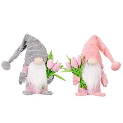 New Spring Ornaments Mother&prime; S Day Gifts Rudolph Faceless Dolls Plush Decorative Gnomes with Tulip