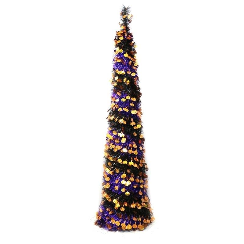 Tinsel Tree with Pumpkin Shape Ornaments Decorate New Design
