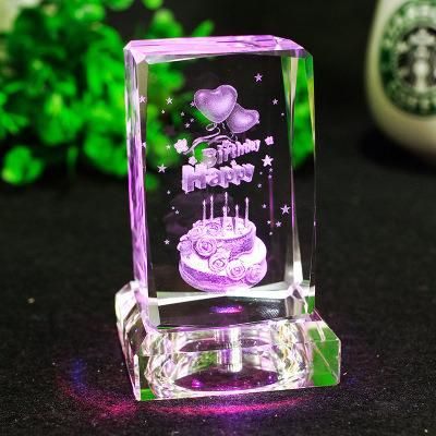 2016 3D Laser Engraving Flower Crystal Cube Crystal Wedding Gift