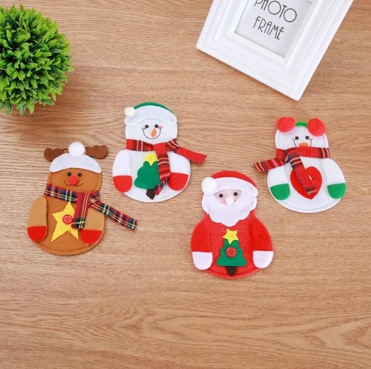Christmas Snowman Santa Table Cutlery Decorative Cover Bag Knives and Forks Cover Set for Christmas