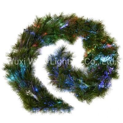 2 M Pine Needle Garland Illuminated with Multi Colour Fibre Optic Lights