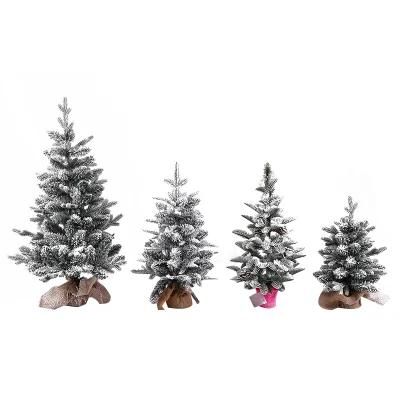 Burlap Snow Flocked Tabletop Porch Christmas Tree