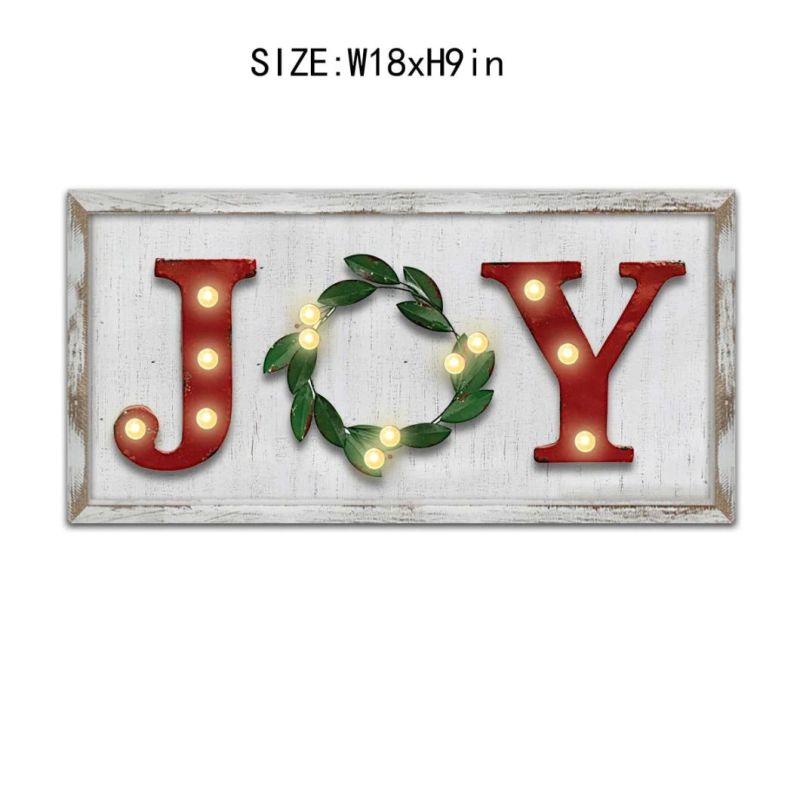 Wooden Frame Vintage White Joy Christmas LED Marquee Sign