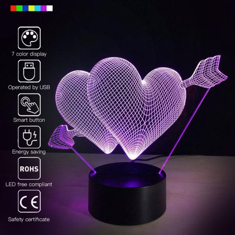 Romantic 3D Glow LED Night Light 7 Colors Optical Illusion Lamp Touch Sensor