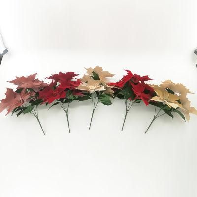 Hot Selling Artificial Simulation Christmas Flower Poinsettia for Decoration Xmas Ornament