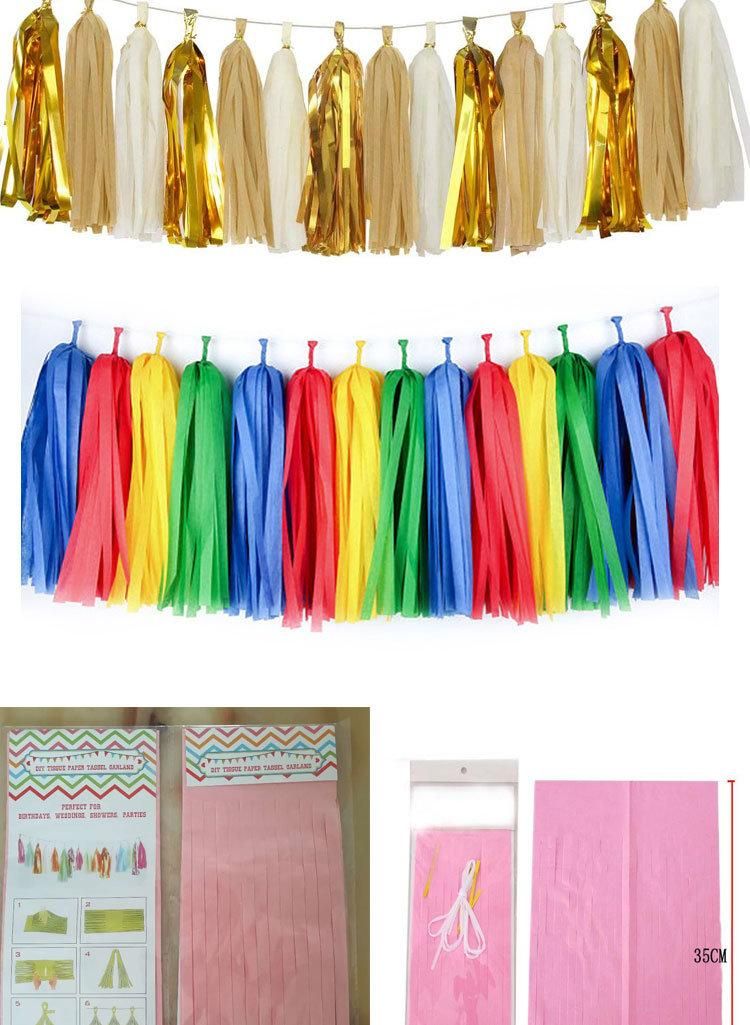 Horse Hair Tassels Tissue Paper Garland Tassel Fringe Foil Party Decorations