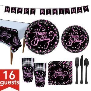 Pink Black 16 Guests Disposable Tableware Party Birthday Party Supplies