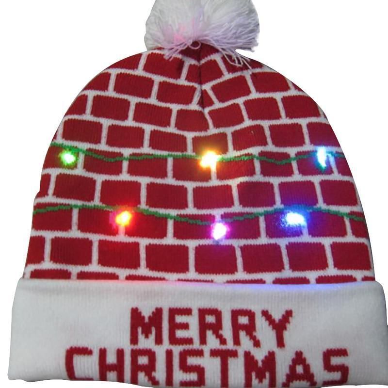 LED Light Christmas Knitted Hat for Kids Adults Christmas Decorations