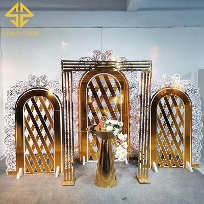 New Design Gold PVC Stand Stainless Steel Arch Wedding Backdrop