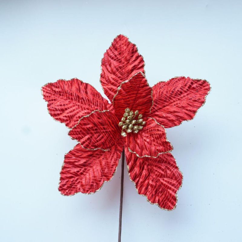 Christmas Glitter Poinsettia Bronzing Flannelette Gauze Flower for Tree Decoration