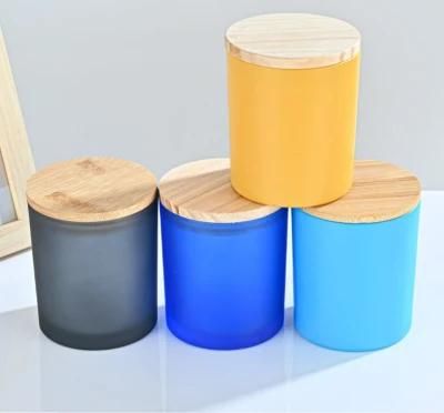 10oz 300ml Colorful Glass Candle Cup Jar with Bamboo Lid for Home DIY Candle Making