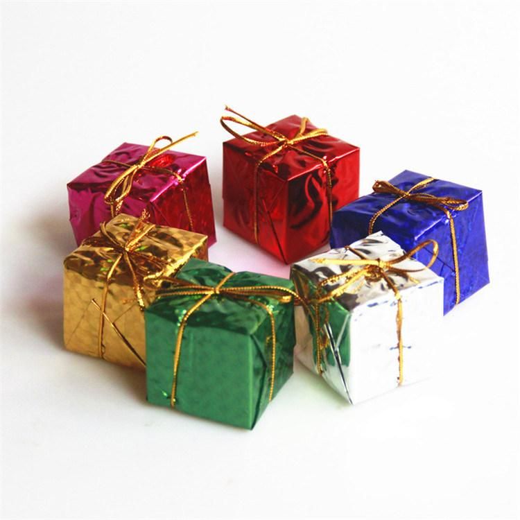 Christmas Tree Decor 12 Pieces2.5cm Mini Christmas Ornaments Foam Gift Box Shiny Metallic Wrapped Miniature Package Ornaments