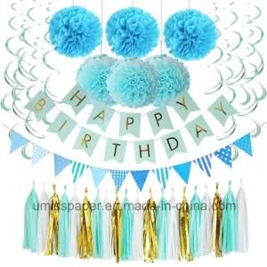 Umiss Paper POM Poms Happy Birthday Banner Party Decoration Party Supply