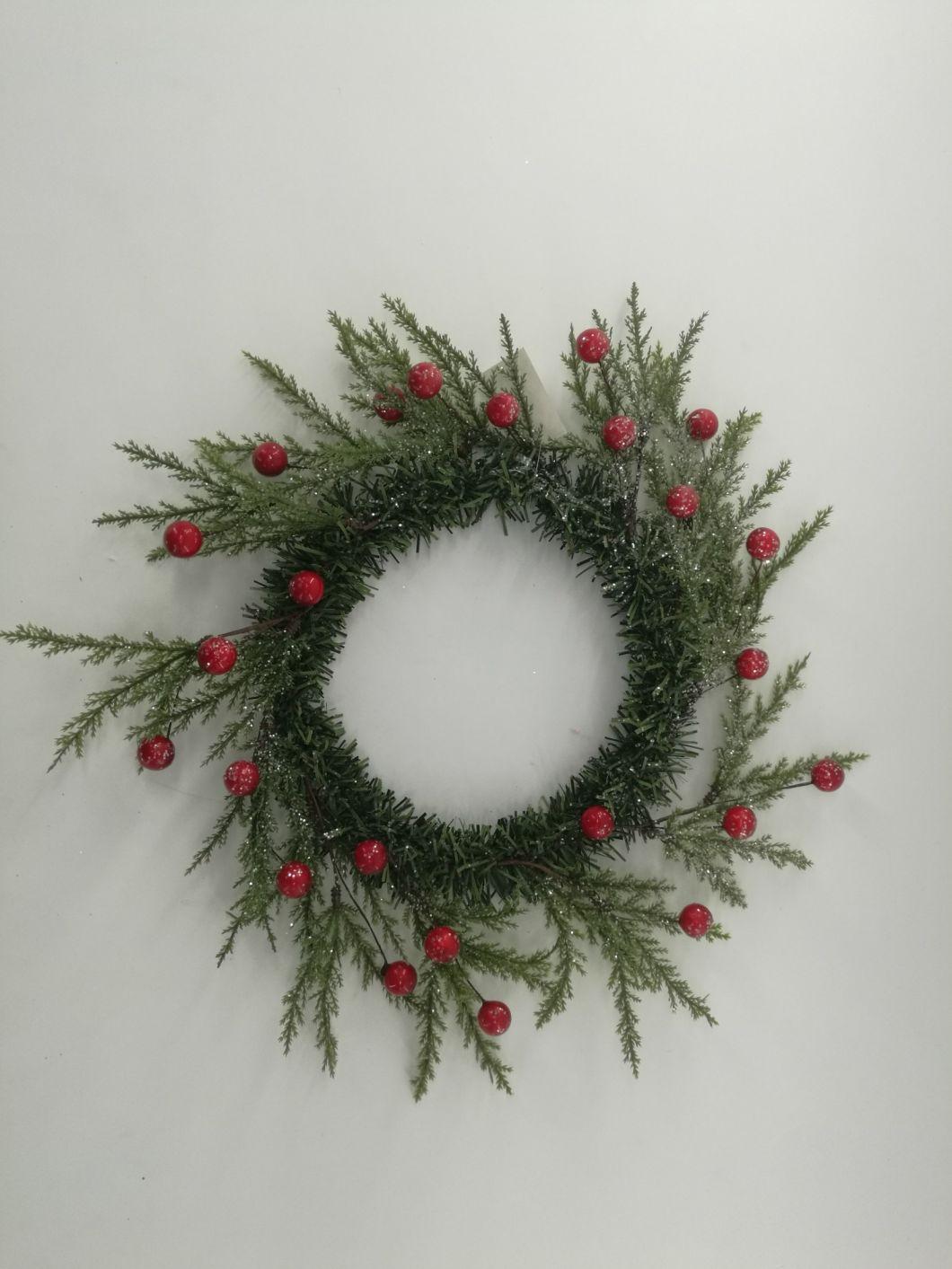 PVC Artificial Christmas Wreath with Flower Leaf Pinecone Red Berry