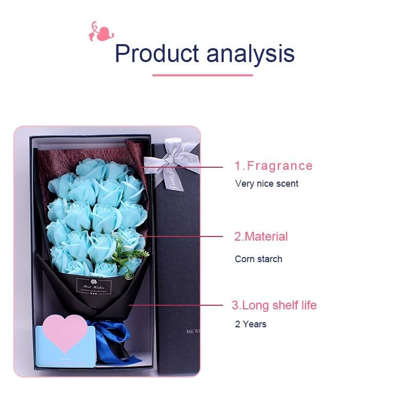 18PCS Rose Soap Flower Bouquet with 2PCS Bear Valentine Birthday Anniversary Present Gifts Red, Blue, Purple, Pink