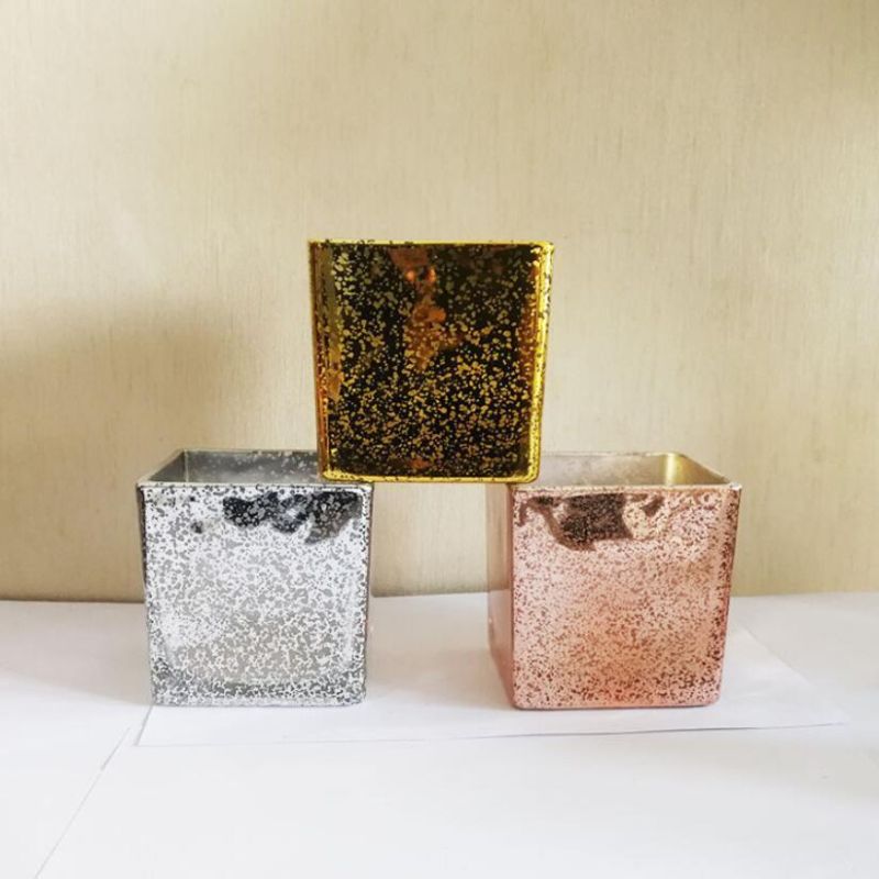 Wholesale Silver Electroplate Candle Cup Nordic Square Glass Candle Jars