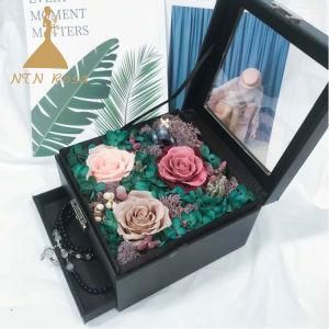 Preserved Fresh Flowers Decoration Gift in Luxury Square Jewelry Box